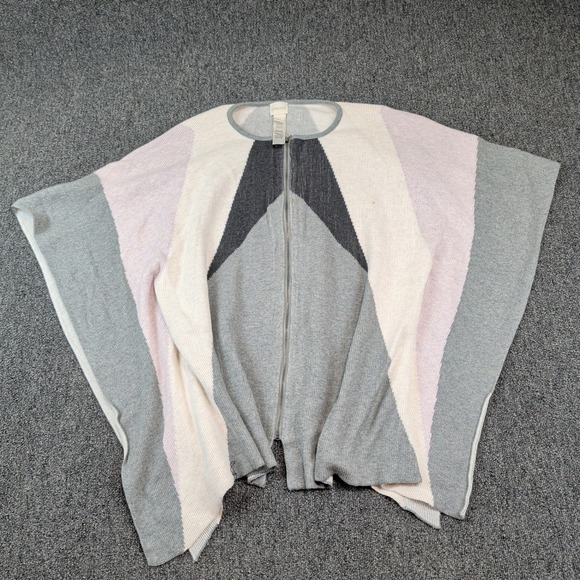 Chico's Modern Zip Front Poncho OS Grey Pink 100% Cotton Knit Colorblock Wrap — photo 2